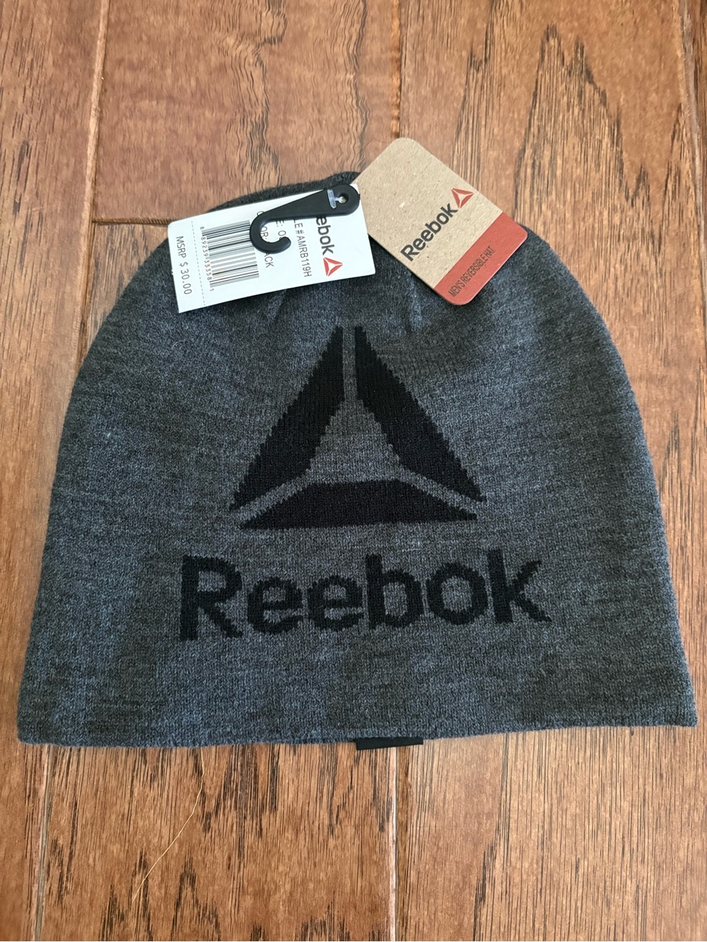 NWT REEBOX Reversible Beanie Black Gray